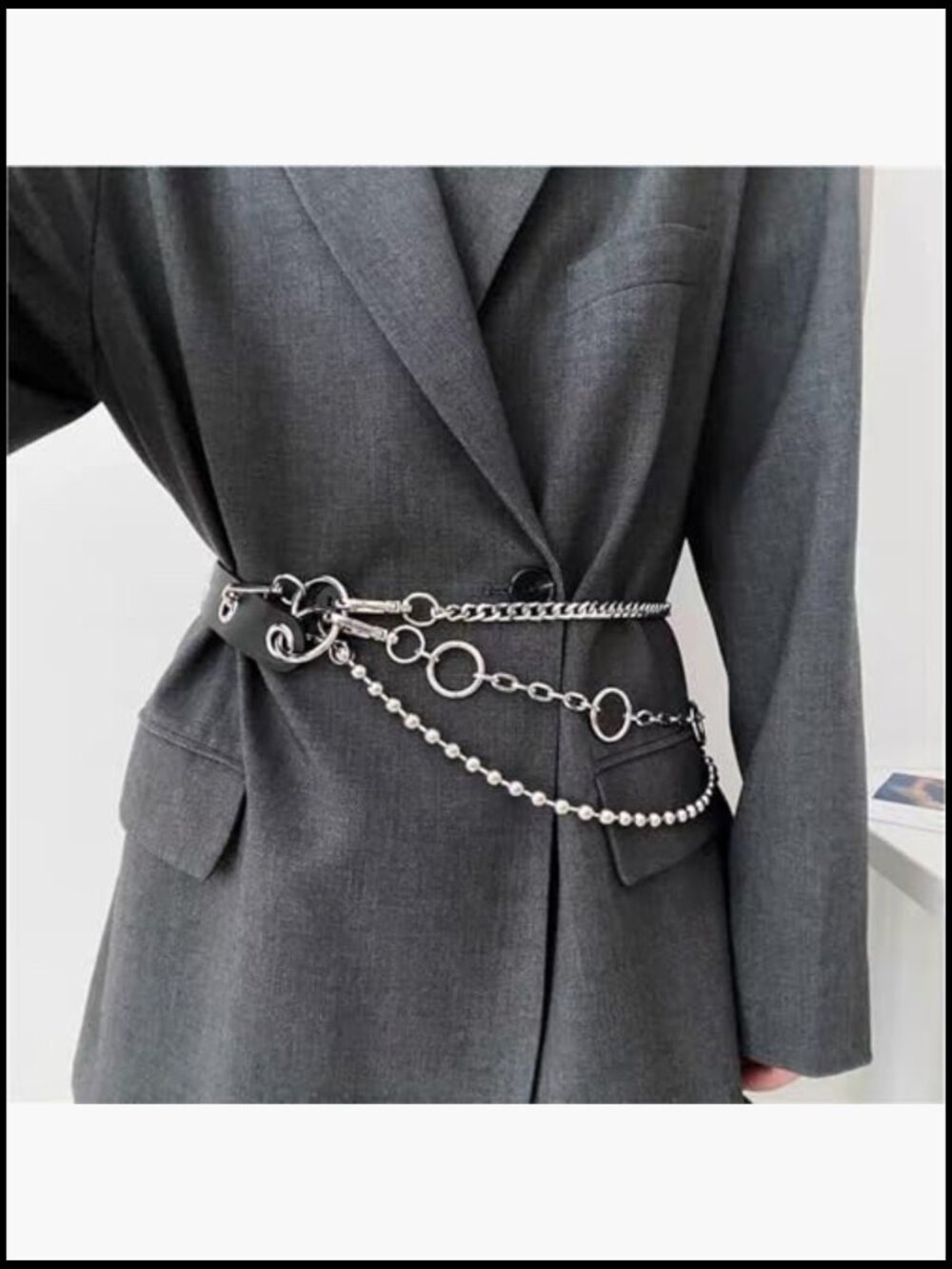 Faux Leather Punk Belt with Metal Chain Tassel Adjustable Waist Strap - Picture 3 of 6
